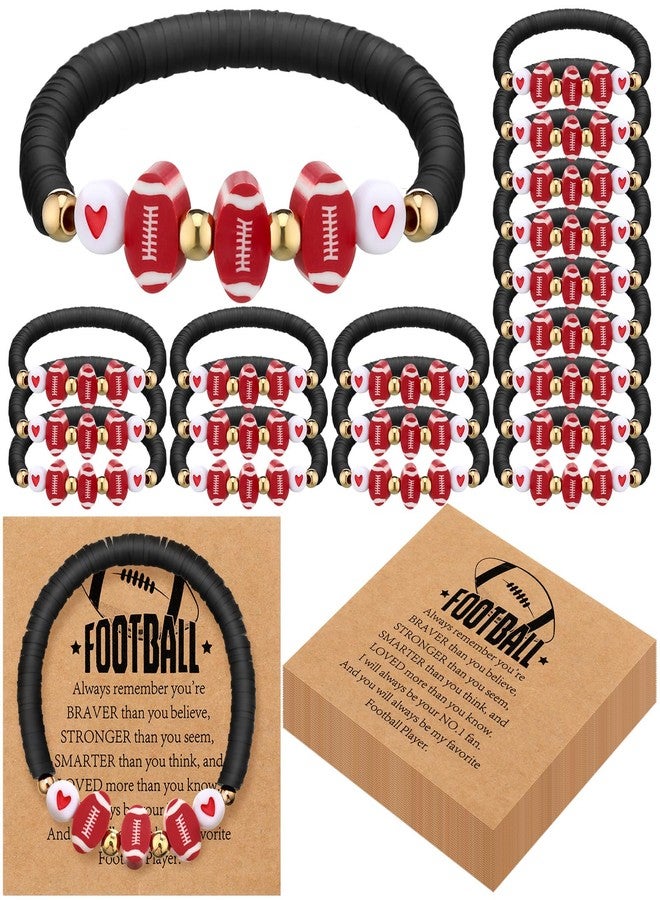 Ecation 20 Set Sport Bracelets Team Gift Bead Ball Bracelet Bulk Adjustable with Inspirational Card Charm Bracelets for Baseball Football Birthday Party Favor Gift(Black,Football) - Image 1